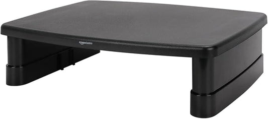 Amazon Basics Height Adjustable Monitor Stand Riser with Storage Organizer, Multifunctional Desk Accessories for Reduced Neck Strain - Fits Monitors, Laptops Up to 22lbs, Black
