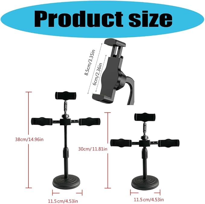 Triple Clip Phone Mount Adjustable Telescoping Desk Stand for Live Streaming Video Conferencing Multiple Angle Shootings