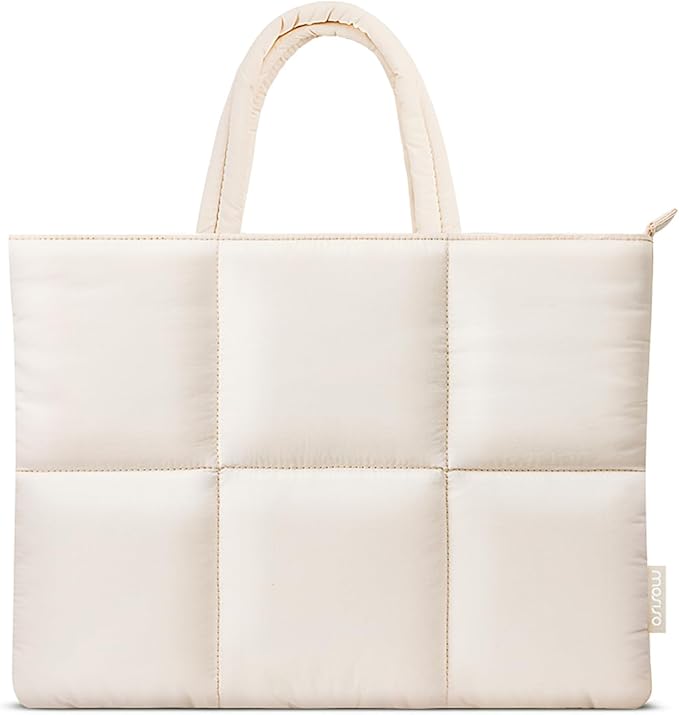 MOSISO 13-14 inch Laptop Case, 13.3 inch Puffy Laptop Sleeve Compatible with MacBook Neo/Air 13.6/Pro 13/Pro 14, HP Dell ASUS Lenovo, Six Rectangle Quilted Puffer Laptop Carrying Case with Handle,Sand