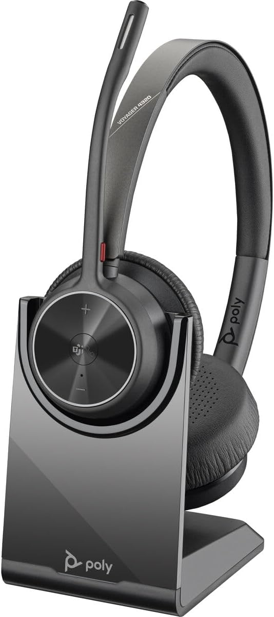 Poly - Voyager 4320 UC Wireless Headset (Plantronics) - Headphones with Boom Mic - Connect to PC/Mac via USB-A Bluetooth Adapter, Cell Phone via Bluetooth - Works with Teams, Zoom & More
