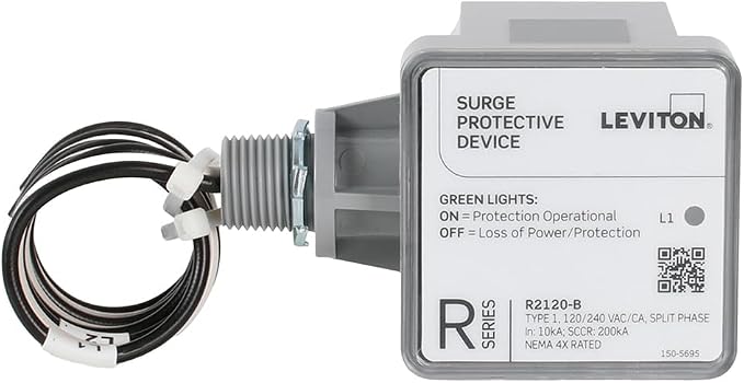 Leviton Type 1 Surge Protective Panel, Residential Home Surge Protection, 120/240 VAC, Split Phase, 36kA per Phase, R2120-B SPD (Pack of 3)