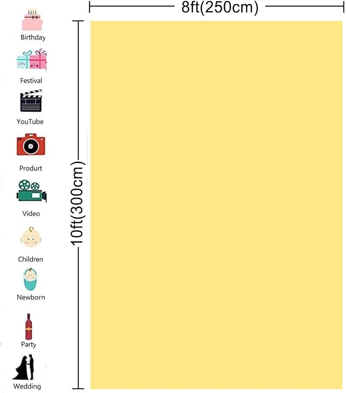 8X10ft Yellow Backdrop Background for Portrait Photography Photo Booth Backdrop for Photoshoot Background