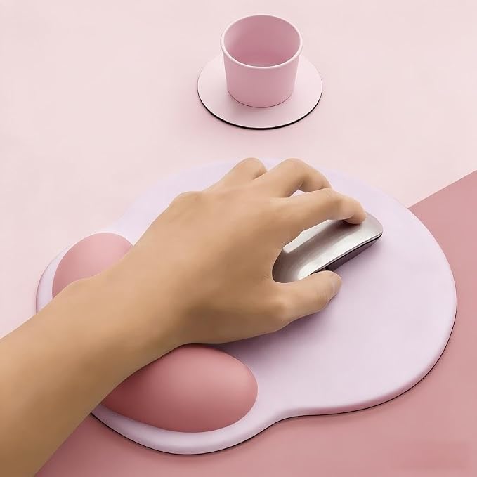 Ergonomic Mouse Pad with Wrist Rest,Mousepad with Wrist Support - Cute Gel Portable Mouse Pads for Desk Laptop,Computer,Office & Home Decor-(Pink Plants)