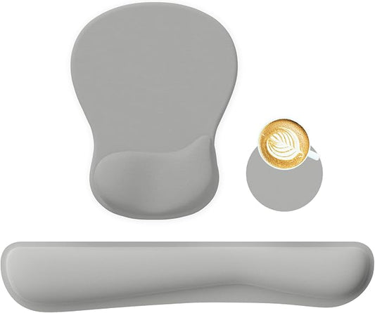 RICHEN Wrist Rest Support for Mouse Pad&Keyboard Set with Coaster,Concave Curved Memory Foam, Non-Slip Base Pain Relief Comfortable Easy Typing Pad for Home/Office (Light Gray)