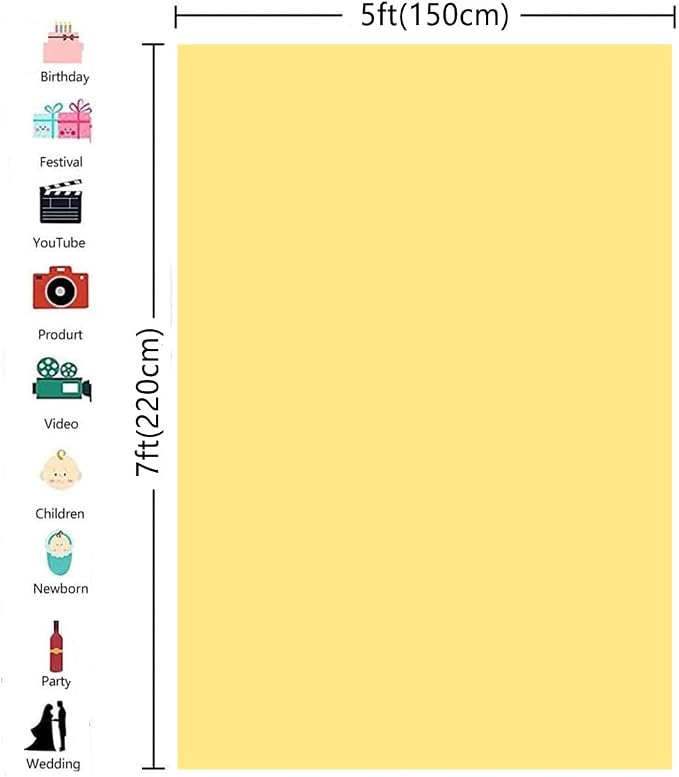 5X7ft Yellow Backdrop Background for Portrait Photography Photo Booth Backdrop for Photoshoot Background