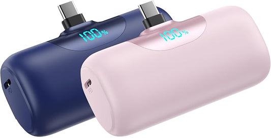 [2-Pack]Mini Portable Charger for iPhone 17, 5500mAh LCD Display USB C Power Bank,Fast Phone Charging Travel Pocket Size Battery Pack for iPhone 17/17 Pro/17 Pro Max/16/15 Series,Android(Navy+Pink)