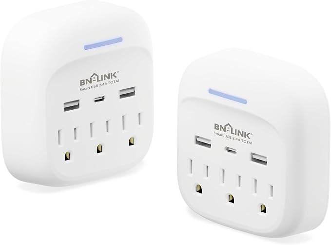 BN-LINK Multi Plug Outlet Extender 2 Pack, 3 Wall Outlets Outlet Splitter with 3 USB Ports(1 USB C), Charging Adapter for Dorm, School, Travel, Office, Home