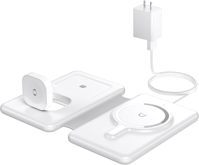 Magnetic Wireless Charger for iPhone: 3 in 1 Travel Charging Station for Apple Devices for iPhone 17 Air 16 15 14 13 12 Pro Max Plus - Foldable Charging Pad for Apple Watch Series & Airpods 4 3 2 Pro