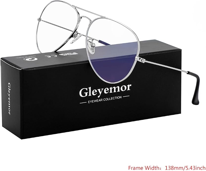 Gleyemor Blue Light Aviator Glasses for Women Men, Metal Frame Anti Blue Light Lens Computer Glasses