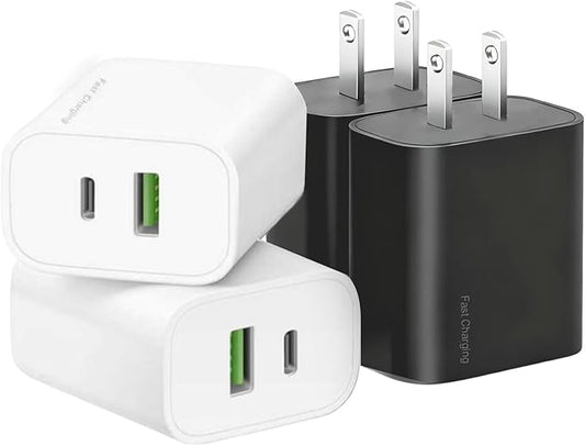 4 Pack USB C Charger Block,20W USB-C & USB-A Port Charger，for i Phone 17/16/15/14/13/12/11/X/8, i Pad and More