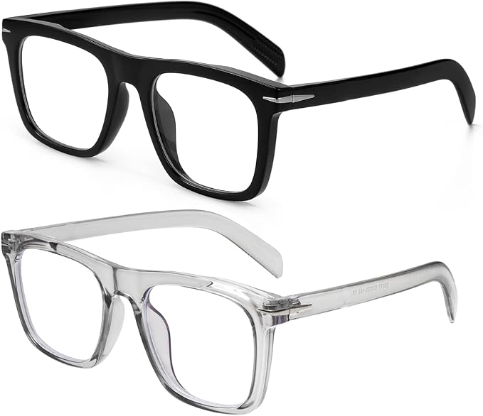 Trendy Square Blue Light Blocking Glasses for Men Women, Fashion Frame Non-prescription Computer Glasses (Black+Transparent Grey)