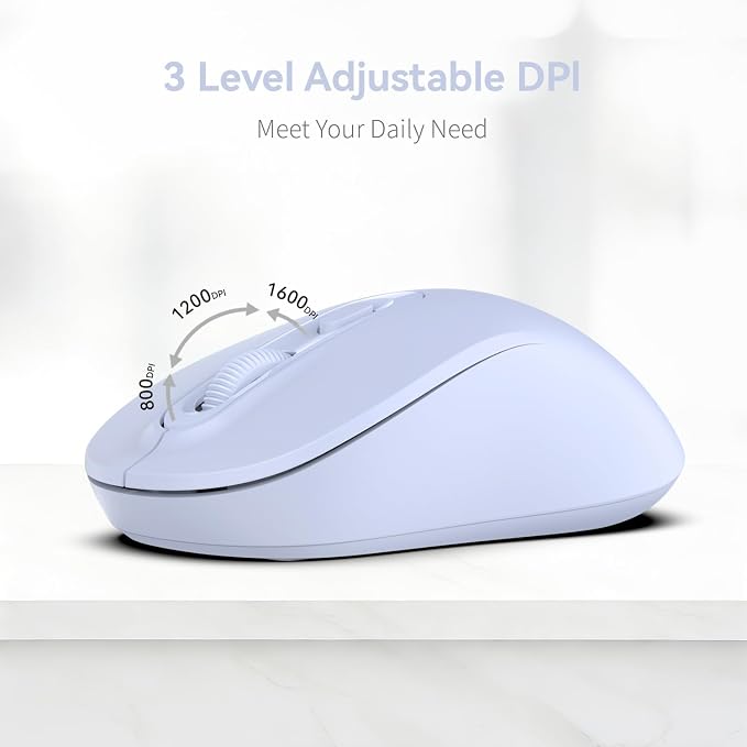 Wireless Mouse, 2026 New Model, Silent Click Ergonomic Design, Portable, 4 Buttons, Adjustable DPI (800/1200/1600), for Laptop/PC/Office (Violet)