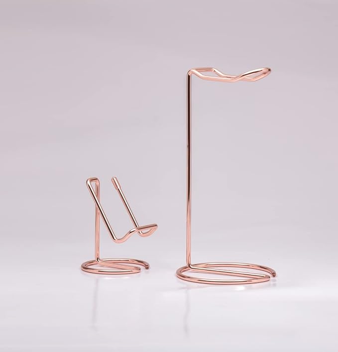 JIARI Headphones Stand and Cell Phone Stand Desktop Metal Holder Accessories 2pcs Set (Rose Gold)