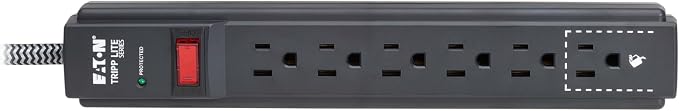 Eaton Tripp Lite Series 6-Outlet Surge Protector Power Strip, Flat Plug 10ft Braided Extension Cord, 1200 Joules, 15A Circuit Breaker, Lifetime Manufacturer's Warranty & $10,000 Insurance (TLP610DB)