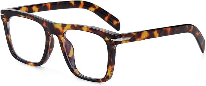 Trendy Square Blue Light Blocking Glasses for Men Women, Fashion Frame Non-prescription Computer Glasses (Tortoise)