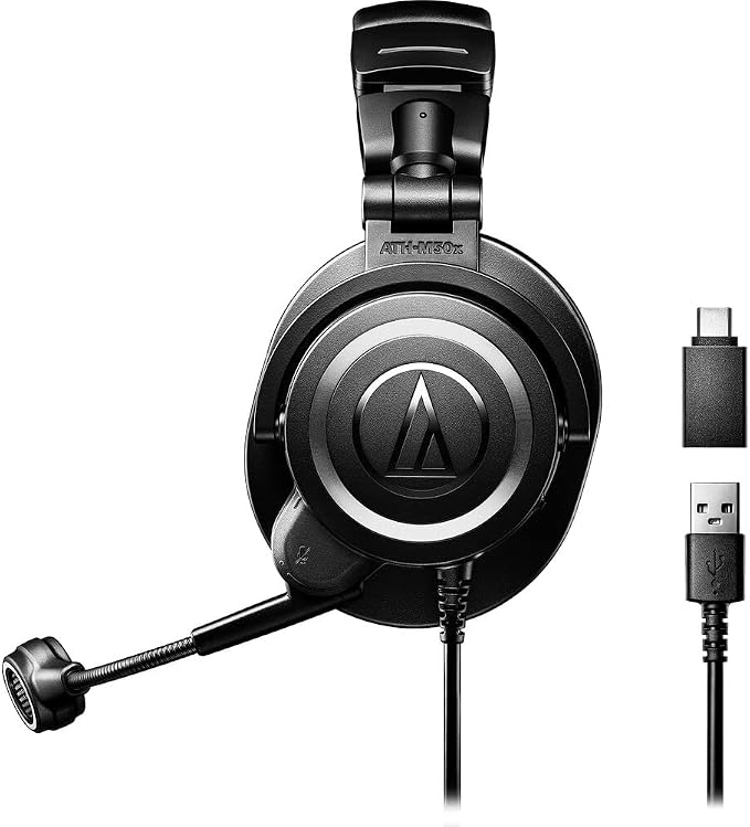 Audio-Technica ATH-M50xSTS-USB StreamSet Headset with USB Connector with Headphone Stand & Goby Labs Headphone Cleaner w/Cloth