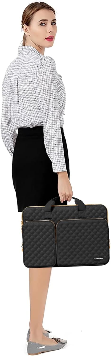 MOSISO 360 Protective Laptop Case 16 inch,15-15.6 inch Laptop Sleeve Compatible with MacBook Pro 16 M5 M4 M3 M2 M1 HP Acer Dell Lenovo,Square Quilted Bag Cover with 2 Pockets&Handle&Belt, Black