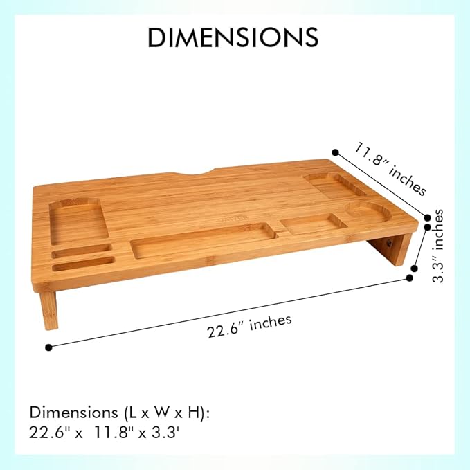 Vaiyer Bamboo Laptop Monitor Stand Riser - 23 Inch Wooden Desktop Storage Organizer Shelf for Computer Laptop Printer TV Cellphone Stand Desktop Monitor