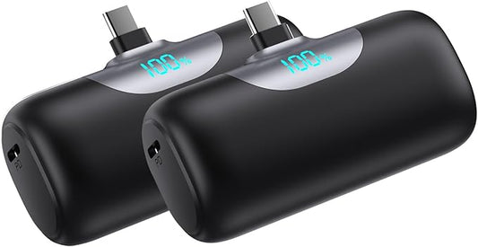 [2 Pack]Mini Portable Charger for iPhone 17/16,5500mAh LCD Display USB C Power Bank,Fast Phone Charging Travel Pocket Size Battery Pack for iPhone 17/17 Pro Max/Air/16/15 Series,Android(Black+Black)