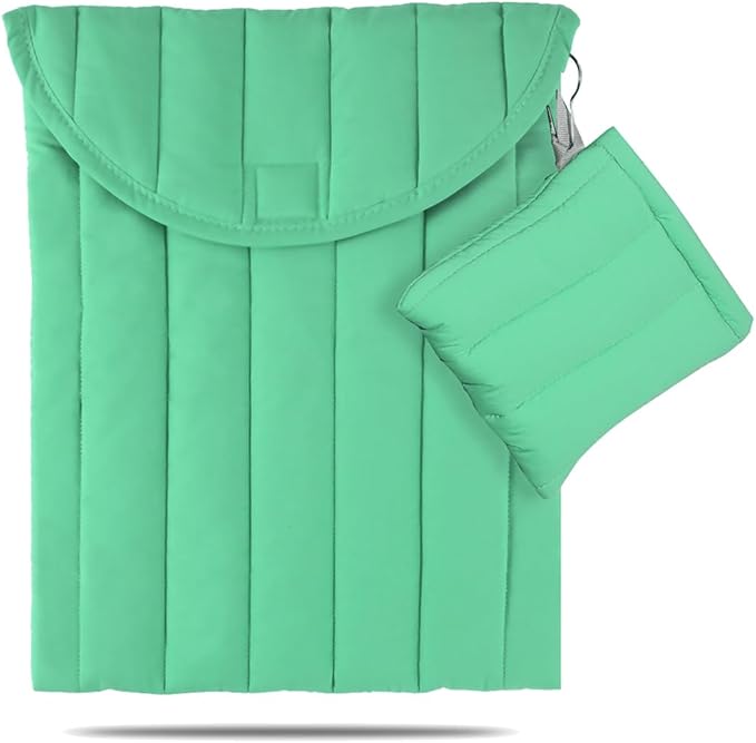 Puffy Laptop Sleeve Set 15-16 Inch Light Green, Protective Carrying Case with Data Cable Package, Cute Case Bag Compatible with 15 and 16 Inch Laptops, for MacBook Air M2 M1, Asus/Dell Xps/Lenovo
