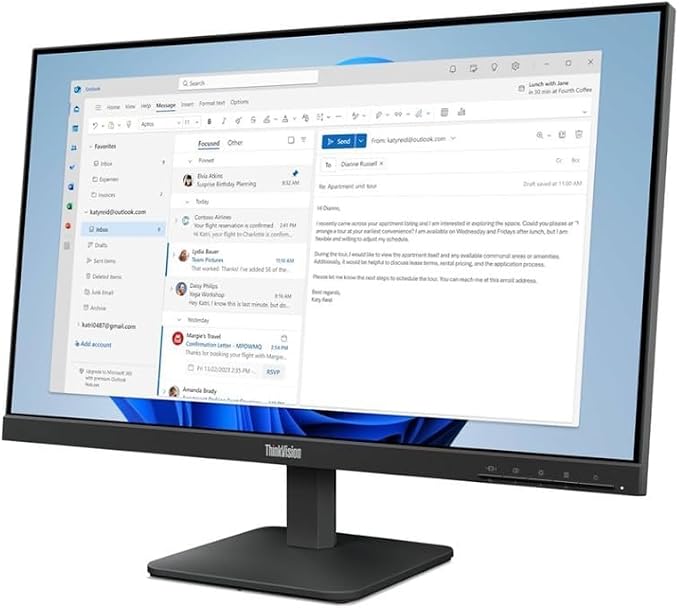 Lenovo ThinkVision 24" FHD IPS Monitor w/ 4ms Response Time, 100 Hz Refresh Rate, Flicker Free, Anti-Glare, VESA Mount (100mm), HDMI & DKZ USB Port Expander, Black