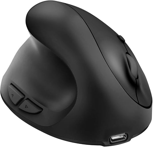 Left Handed Ergonomic Mouse Jiggler,Vertical Wireless & Rechargeable,2.4G USB Carpal Tunnel Lefty Mice with Undetectable Random Movement Keeps PC Laptop Awake-Black