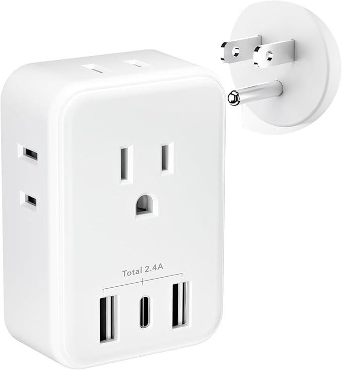 BN-LINK Multi Plug Outlet Extender with AC Outlets and USB Ports, Outlet Splitter with 3 USB Ports (1 USB C), Wall Charger Adapter for Dorm, School, Travel, Office, Home (4 Outlets (Pack of 1))