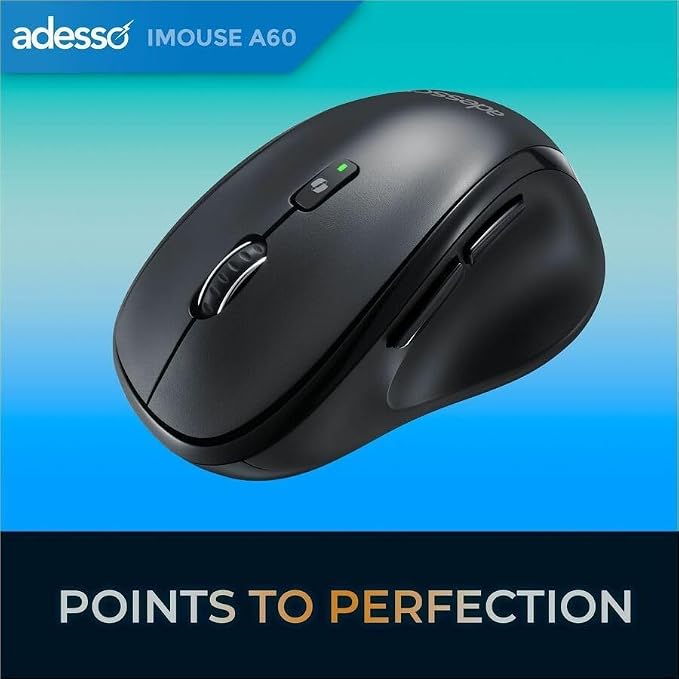 Adesso iMouse A60 Ergonomic Wireless Vertical Mouse, Bluetooth and 2.4GHz Dual Mode with USB-A Receiver, Copilot AI Hotkey, 3 Level DPI (1000/1600/2400), 6 Buttons, Right Hand for Windows