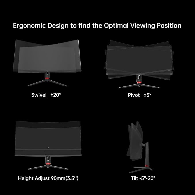 KTC 34 inch Curved Ultrawide Gaming Monitor, 180Hz WQHD 3440x1440 PC Monitor, 21:9, 1ms, 1500R, Adaptive Sync, HDMI Display Port, PBP/PIP, Height/Tilt/Swivel/Pivot Adjustment, VESA Mount, H34S18S
