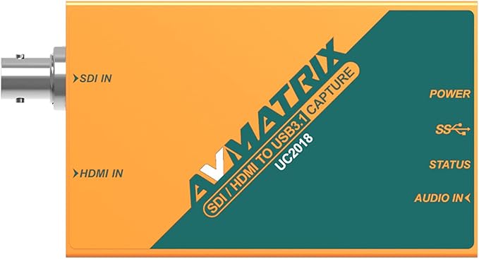 AVMATRIX UC2018 HDMI/SDI Video Capture Card with USB 3.0 Type-C 1080P 60FPS Uncompressed Transmission Speed Automatic Input Signal Detection for Live Streaming