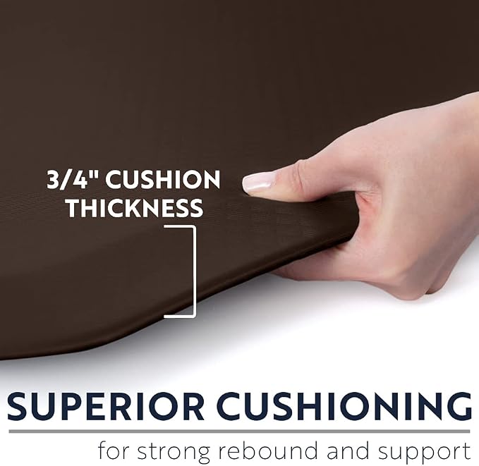 KANGAROO Anti Fatigue Mats for Kitchen Floor, 39x20, Reduce Foot, Knee, Back Pressure, 3/4 Inch Thick Cushioned Ergonomic Mat, Waterproof Comfort Rug for Under Sink, Standing Desk, Store Floors, Brown