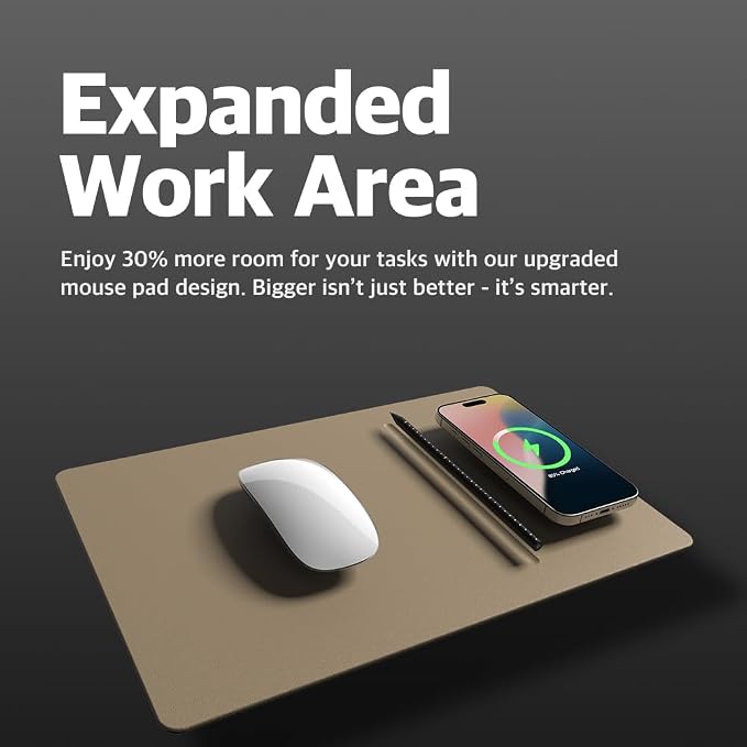POUT H3 PRO Wireless Charging Mouse Pad – Qi-Enabled Fast Charger with Anti-Slip Base & Smooth Surface for Phones and Earbuds – Sleek Desk Accessory for Home & Office (Latte Cream)