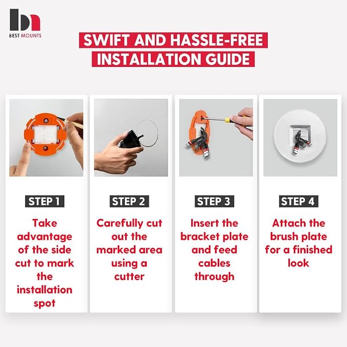 2 Pack Screw less Brush wall plate cable pass through with Brackets - In Wall Cable Management kit - Snap-on Single Gang Wall Cover Plate for Low Voltage Cables - TV Cord Hider for Wall Mounted TV
