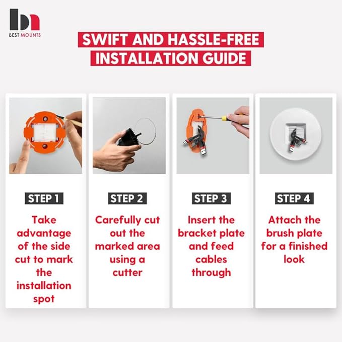 2 Pack Screw less Brush wall plate cable pass through with Brackets - In Wall Cable Management kit - Snap-on Single Gang Wall Cover Plate for Low Voltage Cables - TV Cord Hider for Wall Mounted TV
