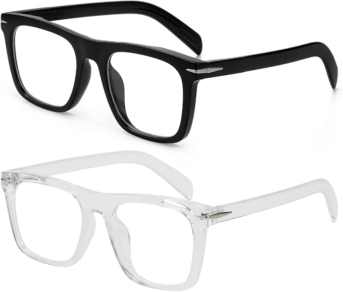 Trendy Square Blue Light Blocking Glasses for Men Women, Fashion Frame Non-prescription Computer Glasses (Black+Transparent)