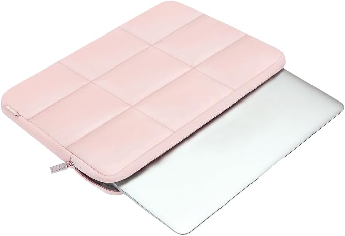 MOSISO Laptop Case 13.3 inch, 13-13.3 inch Puffy Laptop Sleeve Compatible with MacBook Air 13 13.6/Pro 13/Pro 14, HP Dell ASUS Lenovo, Rectangle Quilted Puffer Computer Bag for Women, Pink