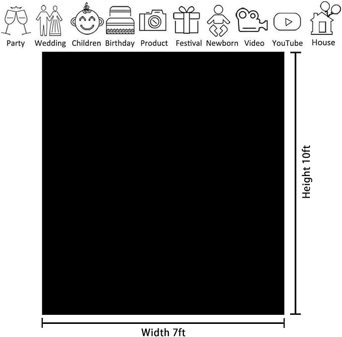 7x10FT Black Photography Backdrop, High Density Polyester Fiber Photo Background Cloth is Foldable and Machine Washable, Suitable for Photo Background Video Photography Studios