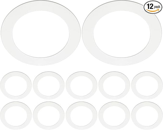 12 Pieces Trim Goof Rings for 6 Inch Recessed Lights, Plastic Ceiling Light Goof Rings to Cover and Clean up Unsightly Drywall, Mis-Cuts or Oversized Holes, White