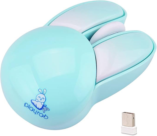 Lomiluskr Cute Bunny Wireless Mouse, Lightweight Soundless Mice, 2.4G Wireless Mice, Candy Colors, Kawaii Rabbit Mouse for Girls and Kids (Blue Bunny)