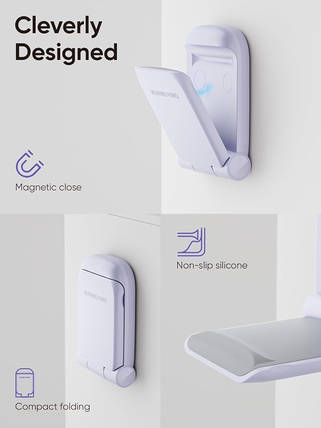 MAMUVIMO Headphone Stand, Headset Stand Foldable ＆ Sticky, Headphone Holder Hook Mount with Non-Slip Silicone, Adhesive Earphone Desk Hanger Clip Space-Saving for Airpods Max, All Earphones- Purple