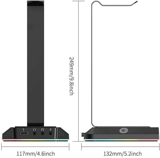 EKSA RGB Headset Stand, Headphone Stands with 7.1 Surround Sound & USB/3.5mm Port, Desk Gaming Headsets Holder with Aluminum Alloy Rod & Non-Slip Rubber Pad, Suitable for Most Gamer Desktop Earphones