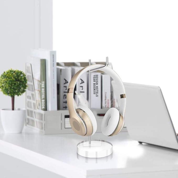 GEEKRIA Acrylic Aluminum Headphones Stand for On-Ear Headphones, Gaming Headset Holder, Desk Display Hanger Compatible with Bose QC35, Sony WH-1000XM6, WH-1000XM5, WH-1000XM4 (Clear)