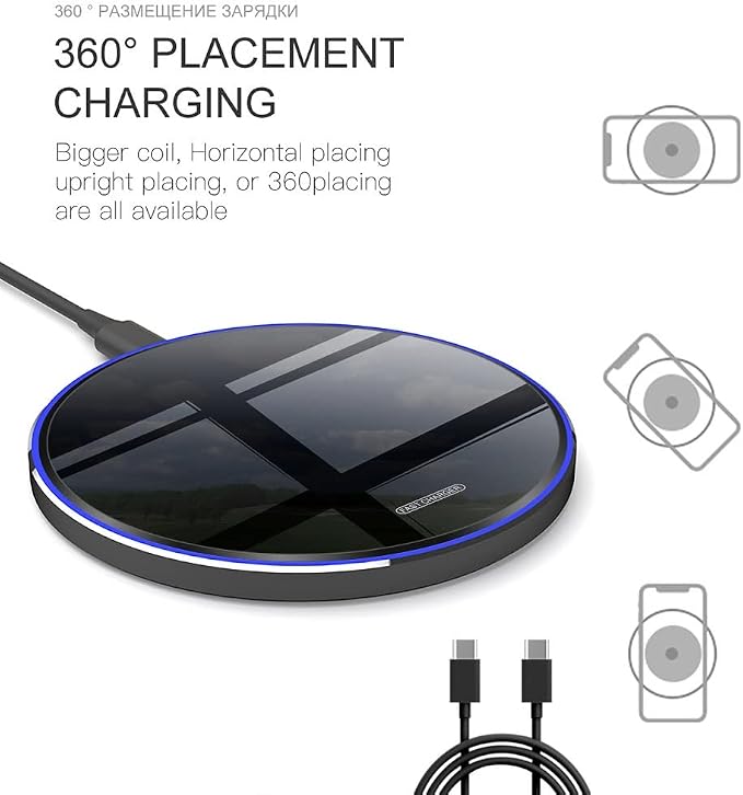 20W Fast Wireless Charger Pad with USB-C for Samsung Galaxy S25/S24/S23/S22/Note 20/Buds/Buds +,Pixel 8/7,Wireless Phone Charge Station Compatible with iPhone 17/16/15/14/13/SE/X/AirPods etc