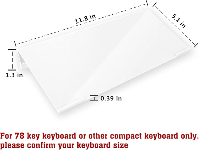 KOTEMON Mini Computer Keyboard Stand - 11.8'' x 5.1'' - Acrylic Keyboard Holder for 78 Keys, Universal Compact, with White Silicone Strip