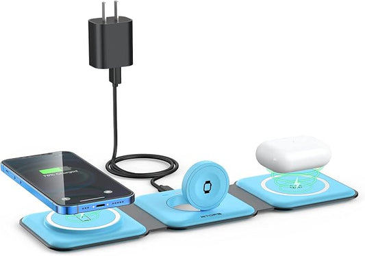 Wireless Charger 3 in 1,RTOPS Travel Charging Station Wireless Devices, Compatible for iPhone17/16/15/14/13/Pro/Max, iWatch, AirPods4/3/2/Pro (Adapter Includes), 3 in 1 Charging Station