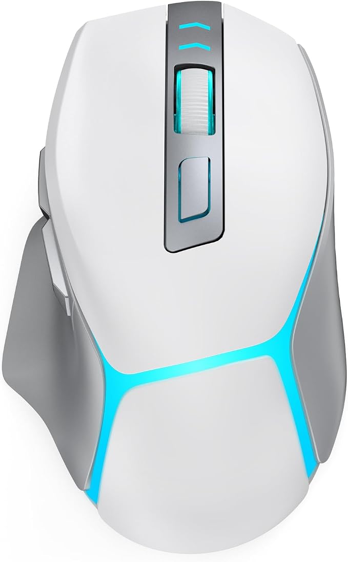 GAMCATZ White Wireless Gaming Mouse for Mac & iPad, Bluetooth/2.4G/USB-C Wired Gaming Mouse with 12500 DPI Backlit, Rechargeable Ergonomic Computer Mice for Laptop, PC & Apple Devices
