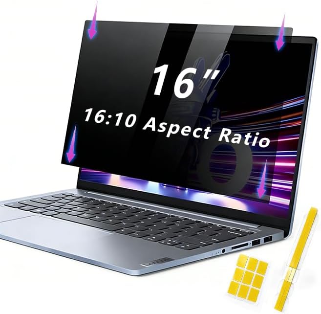 Laptop Privacy Screen 16 Inch 16:10 , Anti-Spy Privacy Filter with Anti-Glare Blue Light Protection, Removable Computer Monitor Shield for HP Lenovo Dell Acer Asus ThinkPad Envy XPS (16" (16:10, 13.6×8.5 in))