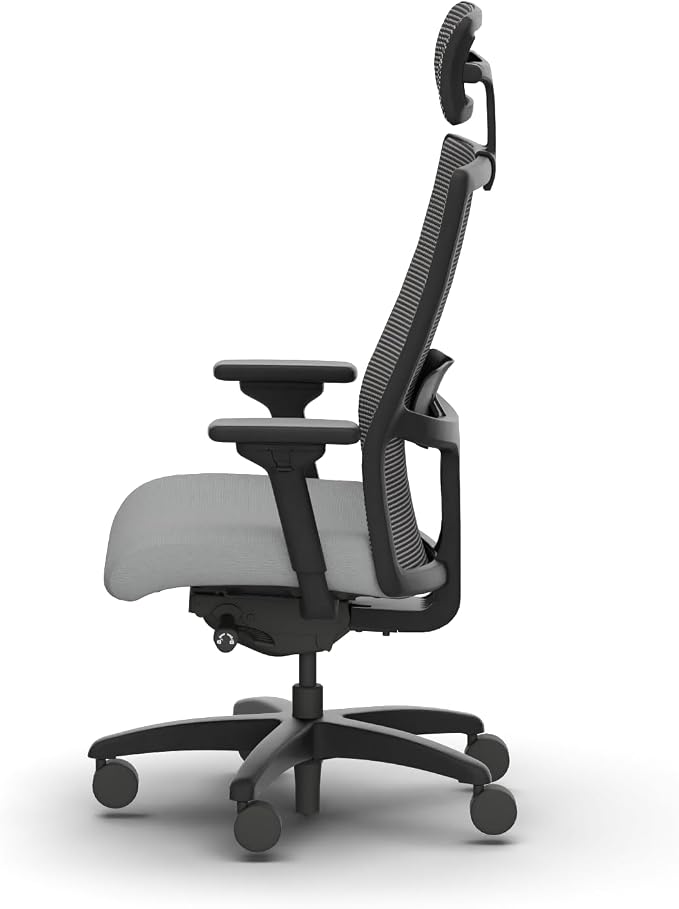 HON Ignition 2.0 Big and Tall Ergonomic Mesh Office Chair with Headrest, 450 lb Capacity, Extra‑Wide High‑Back Desk Chair with Adjustable Arms, Lumbar Support, Tilt Recline, Black Frame, Ash