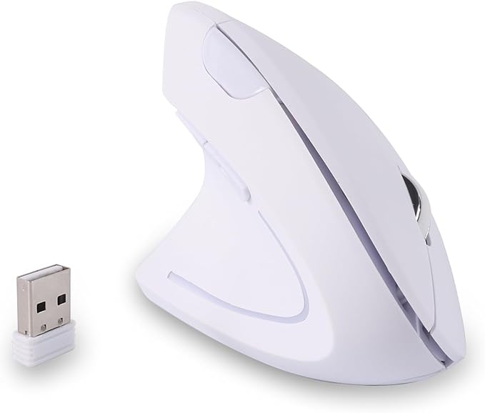 Left Handed Mouse, Wireless 2.4 GHz USB Lefty Ergonomic Vertical Mouse, Less Noise Cordless Mice with USB Receiver, 6 Buttons for Laptop Computer PC Desktop Mac Specifically for left hand(white)