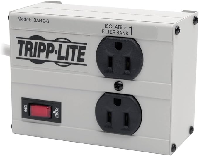 Tripp Lite ISOBAR2-6 Isobar 2 Outlet Heavy Duty Power Strip Surge Protector, 1410 Joules, 6ft Cord, Flat Plug, Metal Power Strip, Industrial Garage Work Shop Bench, Under Desk and Wall Mountable
